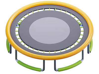 Fun Trampoline With Yellow Frame Gray Jumping Mat And Green Handles For Kids Play 3d model