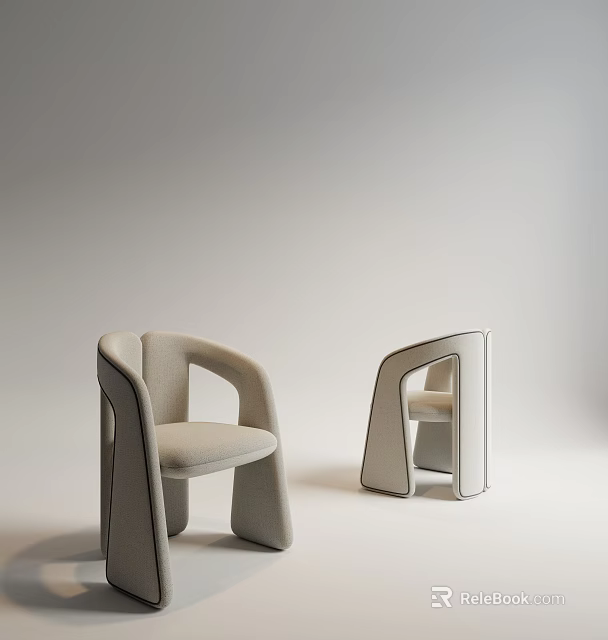 Modern Upholstered Dining Chairs With Curved Backrest And Light Beige Fabric 3d model 