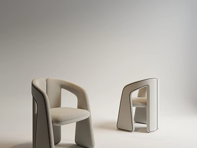 Modern Upholstered Dining Chairs With Curved Backrest And Light Beige Fabric 3d model