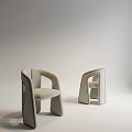 Modern Upholstered Dining Chairs With Curved Backrest And Light Beige Fabric
