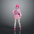 Pink Haired Game Character In Pink Hoodie Shorts White Socks And Pink Shoes