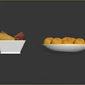 Fresh Purple and Yellow Sweet Potatoes in Square Bowl with Yellow Balls on Round Plate