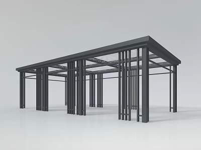 Modern Open Black Metal Frame Structure With Sleek Columns And Beams 3d model