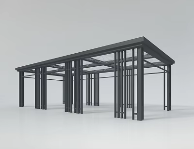 Modern Open Black Metal Frame Structure With Sleek Columns And Beams 3d model