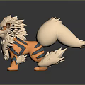 3D Mythical Fox Character Standing With White Fur Orange Body Blue Stripes And Fluffy Tail