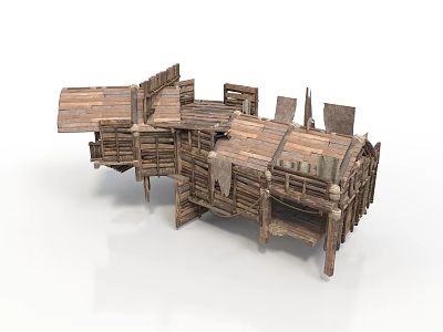 Detailed Traditional Wooden Architectural Model With Multi Level Structure And Stairs 3d model