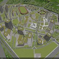 Urban City Aerial View Planning With High Rise Buildings Green Spaces Sports Field And Roads