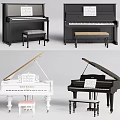 Classic Musical Instruments Black White Upright Grand Pianos With Bench And Sheet Music