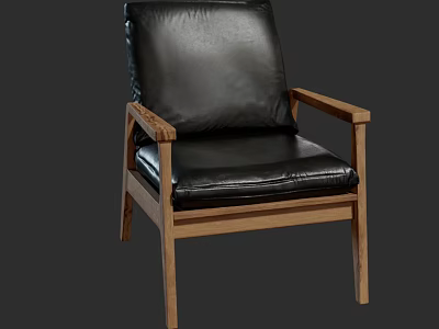 Stylish Modern Black Leather Armchair With Wooden Armrests And Frame 3d model