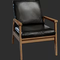 Stylish Modern Black Leather Armchair With Wooden Armrests And Frame