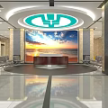 Modern Front Desk Reception Area With Stylish Desk And Artistic Background Wall Decor