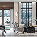 Modern Living Room Interior With Sofa Chairs Coffee Table And Floor to Ceiling Windows