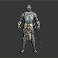 Medieval Knight Sword With Blue And Gold Ornate Armor Details