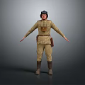 Game Film Character 3D Model In Khaki Military Uniform With Helmet And Open Arms Pose