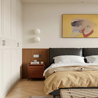 Modern Bauhaus Bedroom Leather Double Bedside Cabinet Decorative Painting Wardrobe 3d model