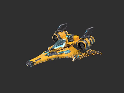 Futuristic Yellow Sci Fi Spaceship With Dual Engines And Transparent Cockpit 3d model