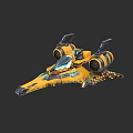 Futuristic Yellow Sci Fi Spaceship With Dual Engines And Transparent Cockpit
