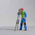 Professional Industrial Surveying Equipment Operated by Worker in Safety Gear with Tripod