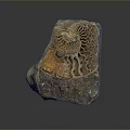 Artistic Stone Wood Carving Featuring Ammonite Fossil Design And Natural Texture