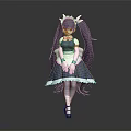 Anime Girl Character With Twin Tails In Blue And White Maid Outfit And Red Shoes