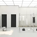 Modern Clothing Store With Glass Facade Logo Sign Display Racks And Outdoor Trees
