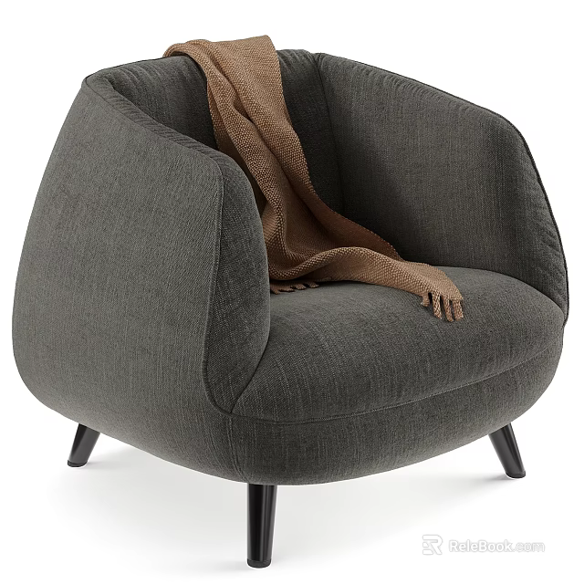 Stylish Gray Single Sofa With Brown Blanket And Black Legs For Modern Living Room Decor 3d model 