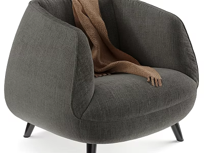Stylish Gray Single Sofa With Brown Blanket And Black Legs For Modern Living Room Decor 3d model