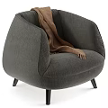 Stylish Gray Single Sofa With Brown Blanket And Black Legs For Modern Living Room Decor