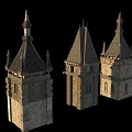 Ancient Architectural Stone Towers Featuring Pointed Spires And Ornate Details
