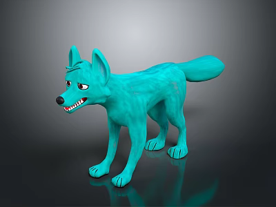 3D Animated Turquoise Fox Game and Movie Character with Fierce Expression and Standing Pose 3d model