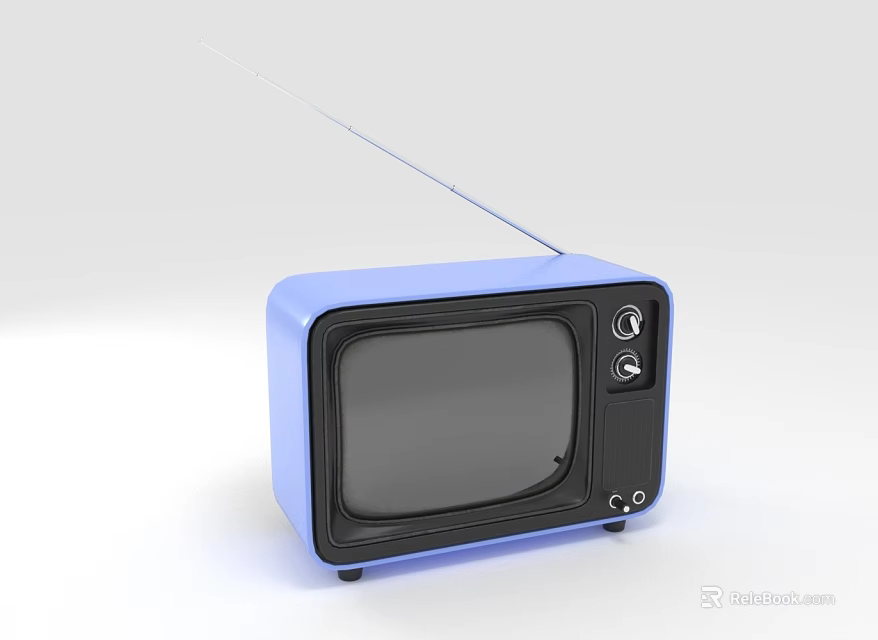 Vintage Blue Television With Antenna And Control Knobs On White Background 3d model 