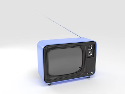 Vintage Blue Television With Antenna And Control Knobs On White Background 3d model