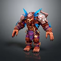 Fierce Brown Game Character With Blue Shoulder Wings Purple Armor And Sharp Claws