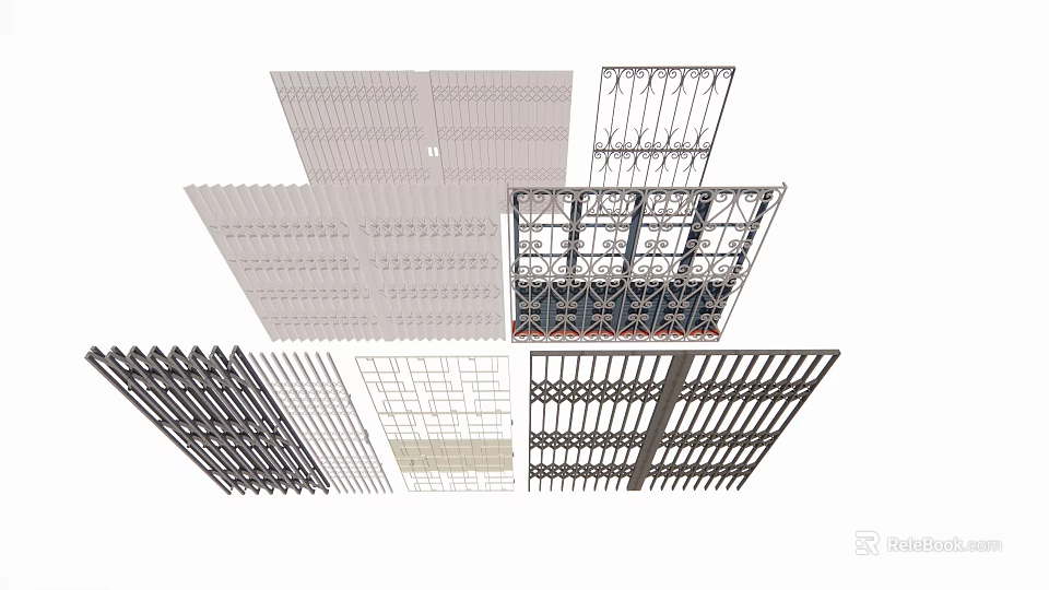 Modern Folding Doors With Various Panel Designs And Metal Grille Structures 3d model
