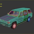 Turquoise Vintage SUV Exterior With Shiny Body And Reflective Surface On Dark Background