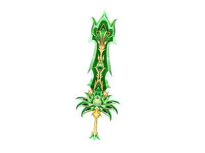 Green Mythical Sword With Golden Decorative Accents And Leafy Vine Details 3d model