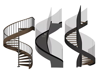 Modern Spiral Staircase Design With Metal Railings Glass Panels And Wooden Steps 3d model