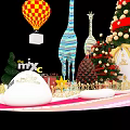 Christmas Decorative Scene With Tree Giraffes Hot Air Balloon Gifts And Snow Piles