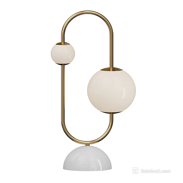 Modern Minimalist Table Lamp With Golden Frame And Two White Spherical Shades 3d model 