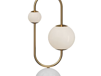 Modern Minimalist Table Lamp With Golden Frame And Two White Spherical Shades 3d model