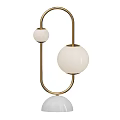 Modern Minimalist Table Lamp With Golden Frame And Two White Spherical Shades