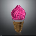 Swirled Pink Ice Cream in Brown Waffle Cone with Silver Trim