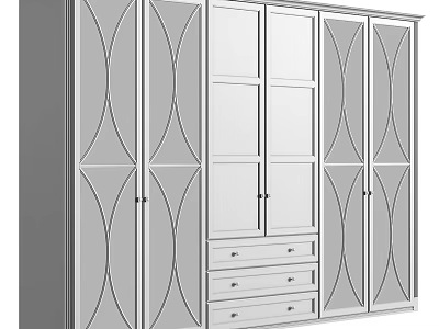 Modern Wardrobe Design With Curved Pattern Doors And Bottom Drawer Storage 3d model