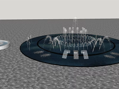 Circular Fountain Design With Multiple Water Jets And Decorative Paved Ground 3d model