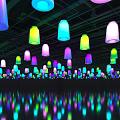 Colorful Decorative Lights Hanging From Ceiling With Vibrant Reflections On Shiny Floor 3d model