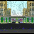 Modern Residential Entrance With High Rise Buildings Courtyard Parked Car And Pedestrians