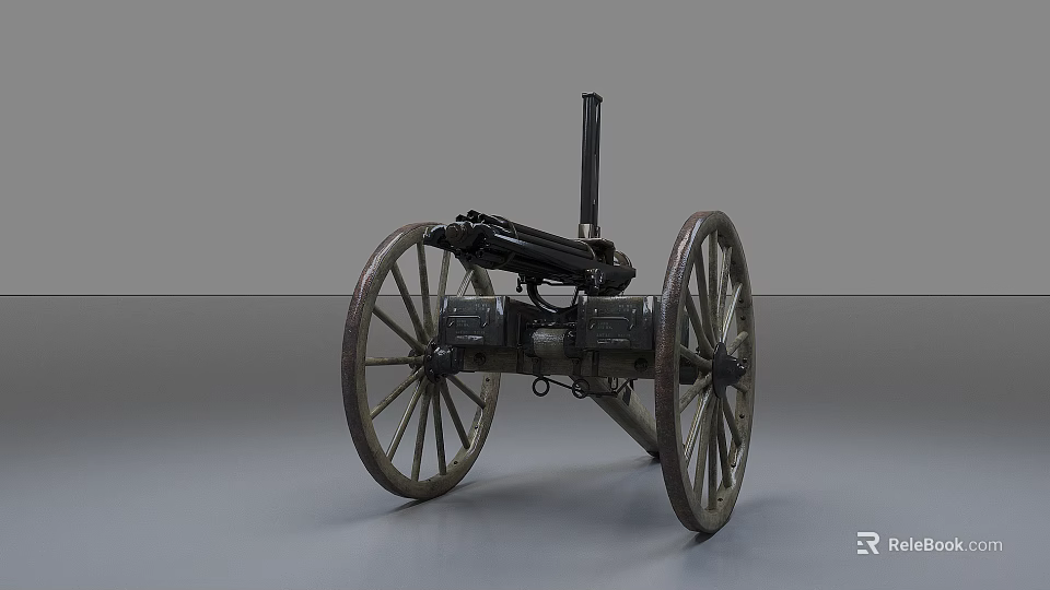 Historical Antique Military Weapon With Large Wooden Wheels And Metal Structure 3d model 