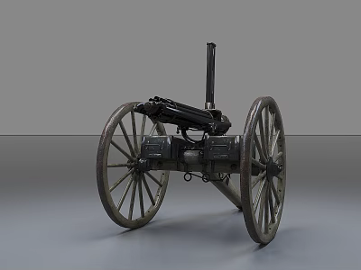Historical Antique Military Weapon With Large Wooden Wheels And Metal Structure 3d model