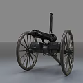 Historical Antique Military Weapon With Large Wooden Wheels And Metal Structure