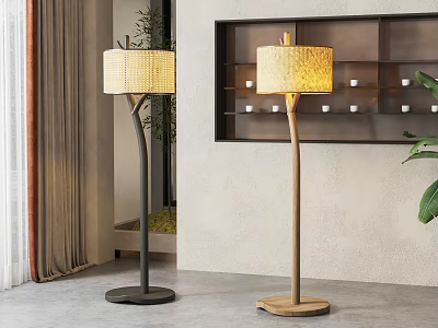 Stylish Floor Lamps With Woven Shades And Wooden Metal Bases For Modern Home Decor 3d model